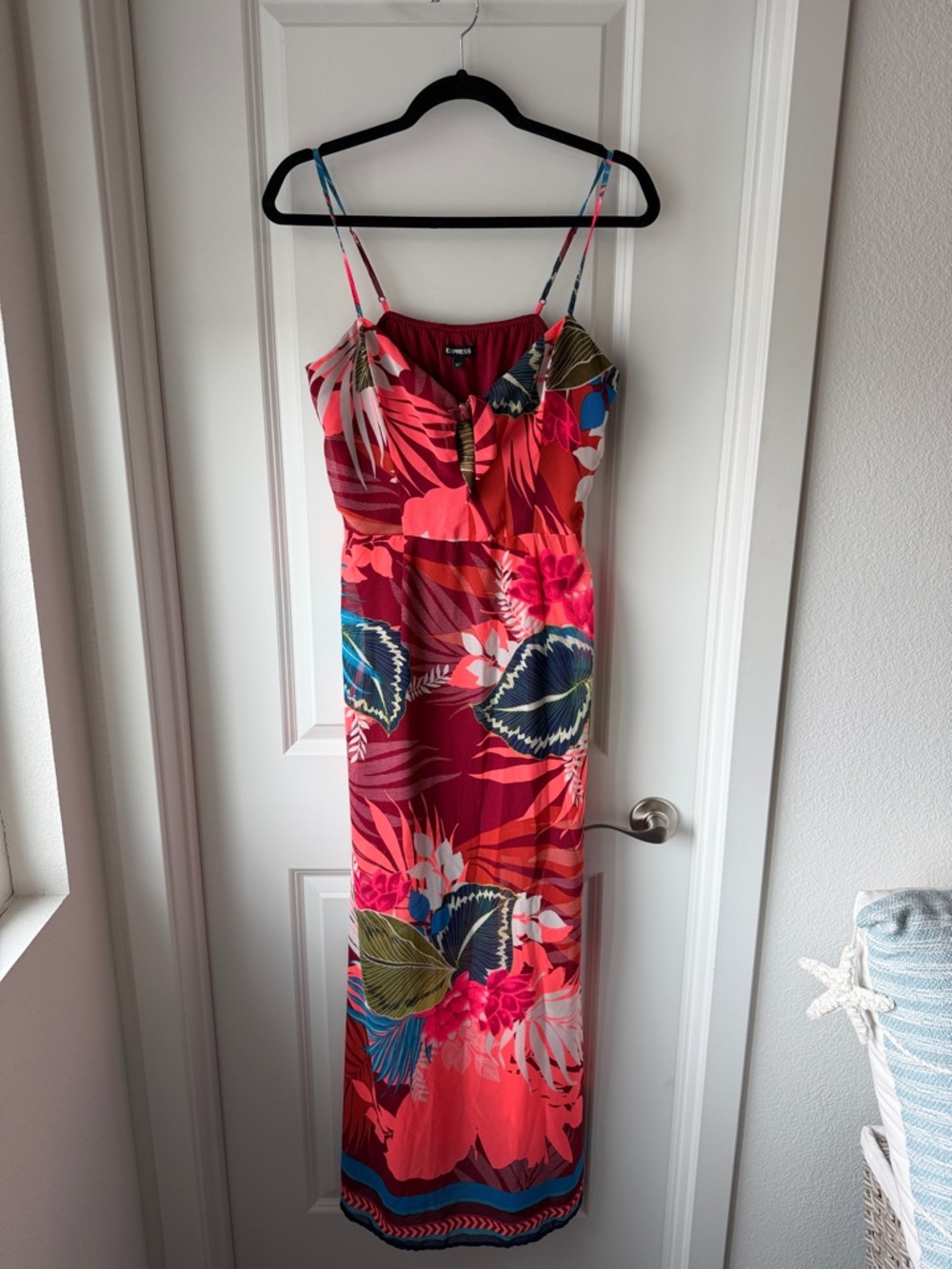 Express Coral Floral Maxi Dress with Spaghetti Straps
